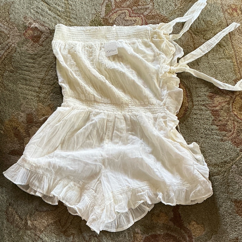 Free People Cream Ruffled Romper